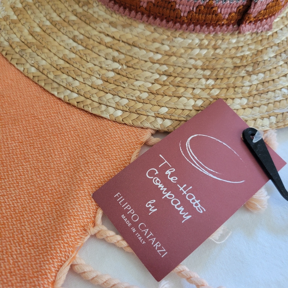 Filippo Catarzi‎ Crochet Woven Wide Brim Panama Natural Straw Fedora Hat - Picture 3 of 9